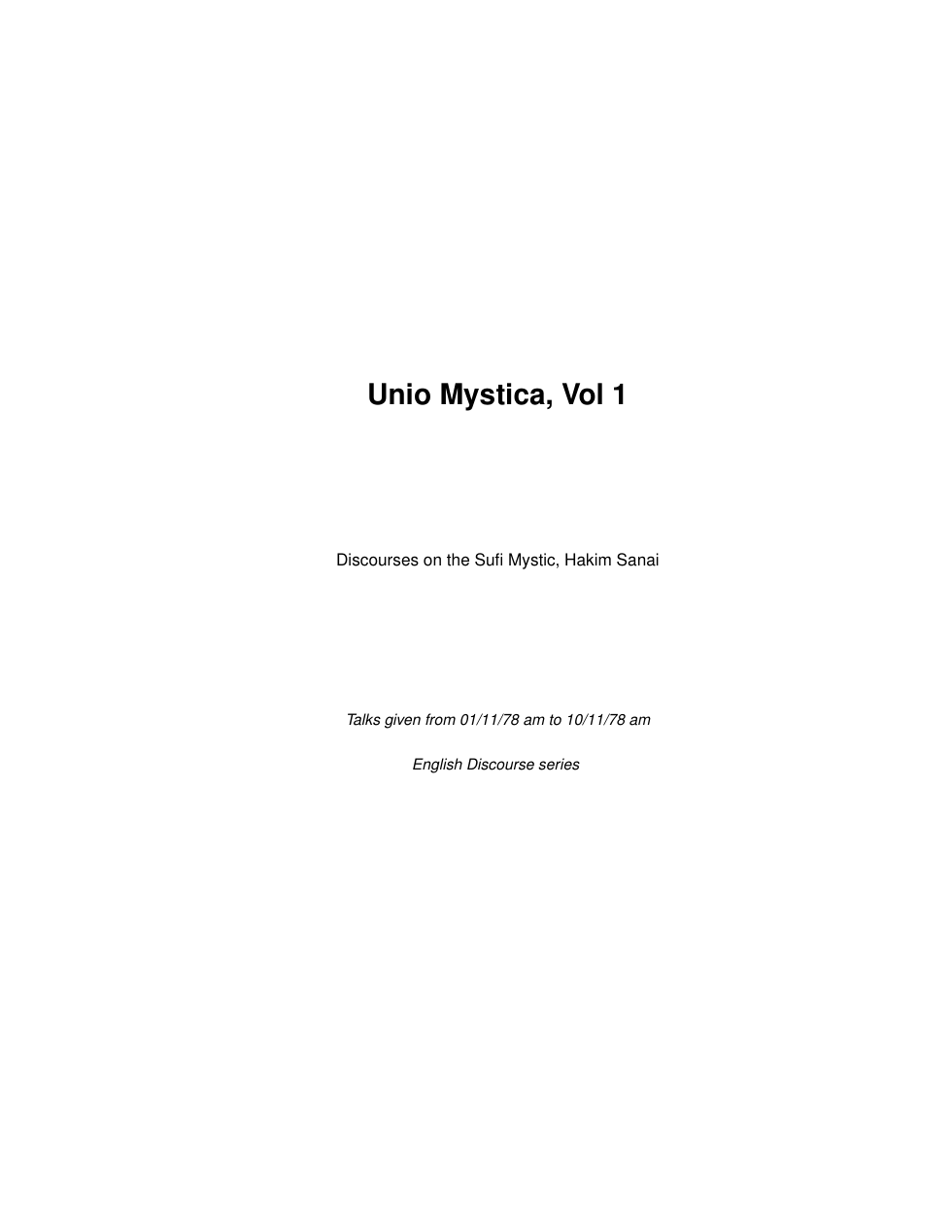 Unio Mystica, Vol 1 cover