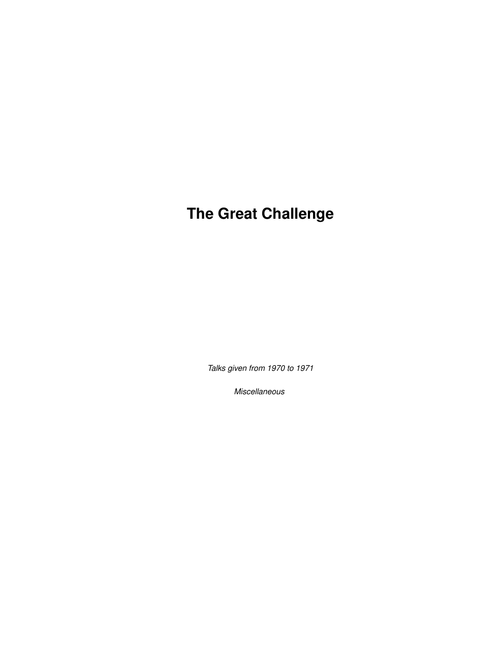 The Great Challenge cover