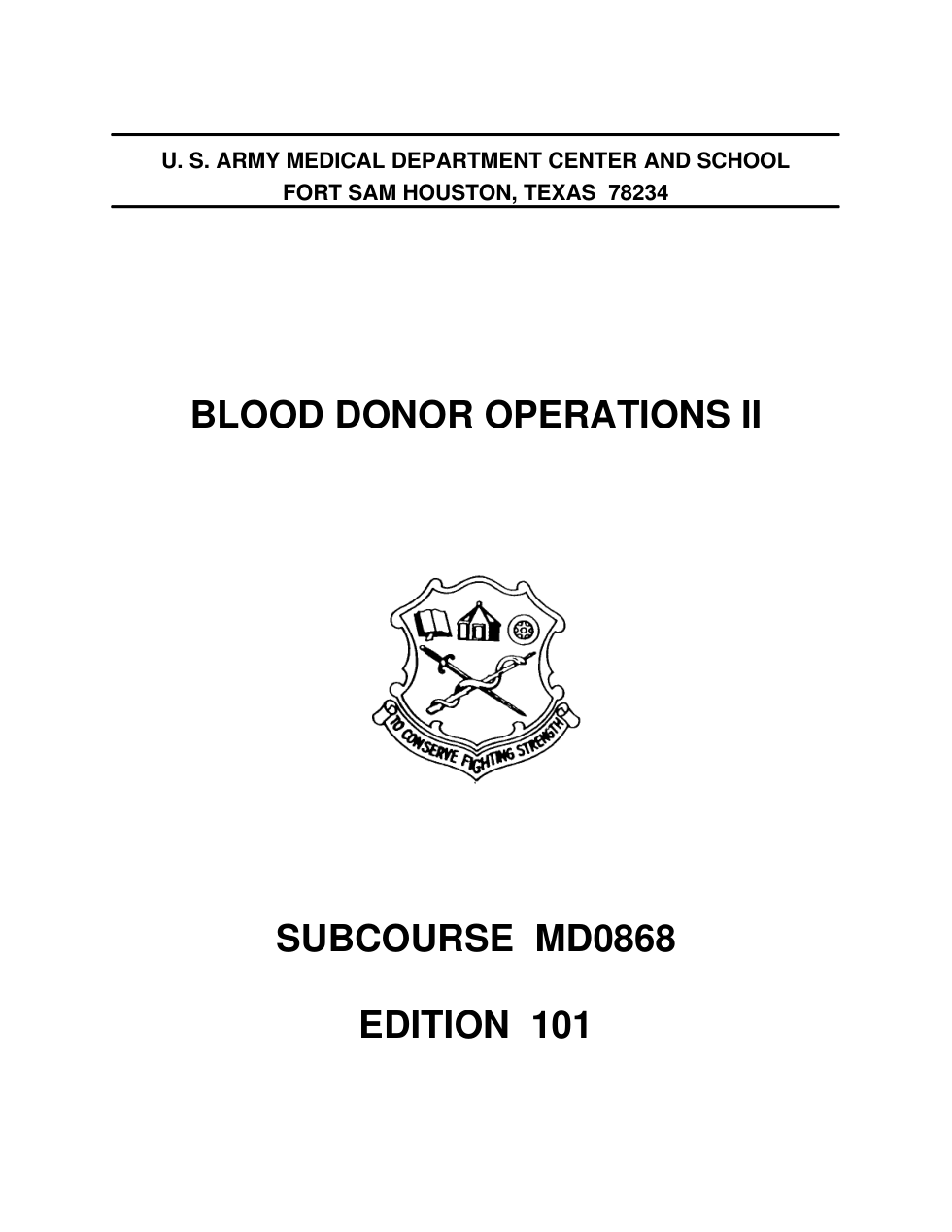 ARMY Medical - Blood Donor Operations II Ed.101 101 pages cover