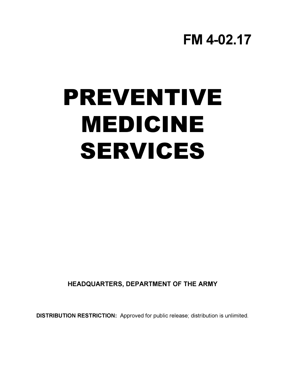 US Army Field Manual - Preventive Medicine Services cover