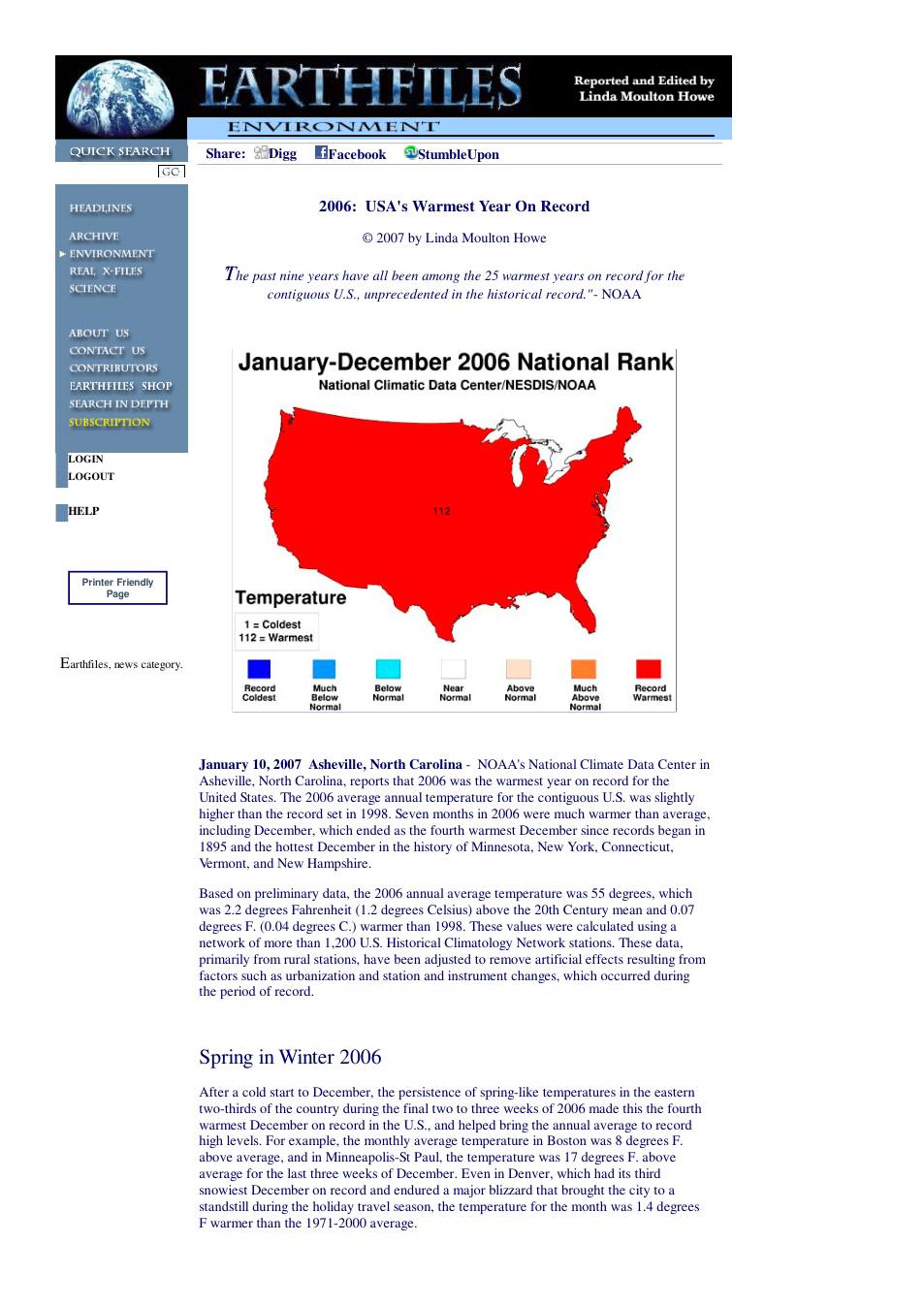 01 10 2007 2006 USA's Warmest Year On Record cover