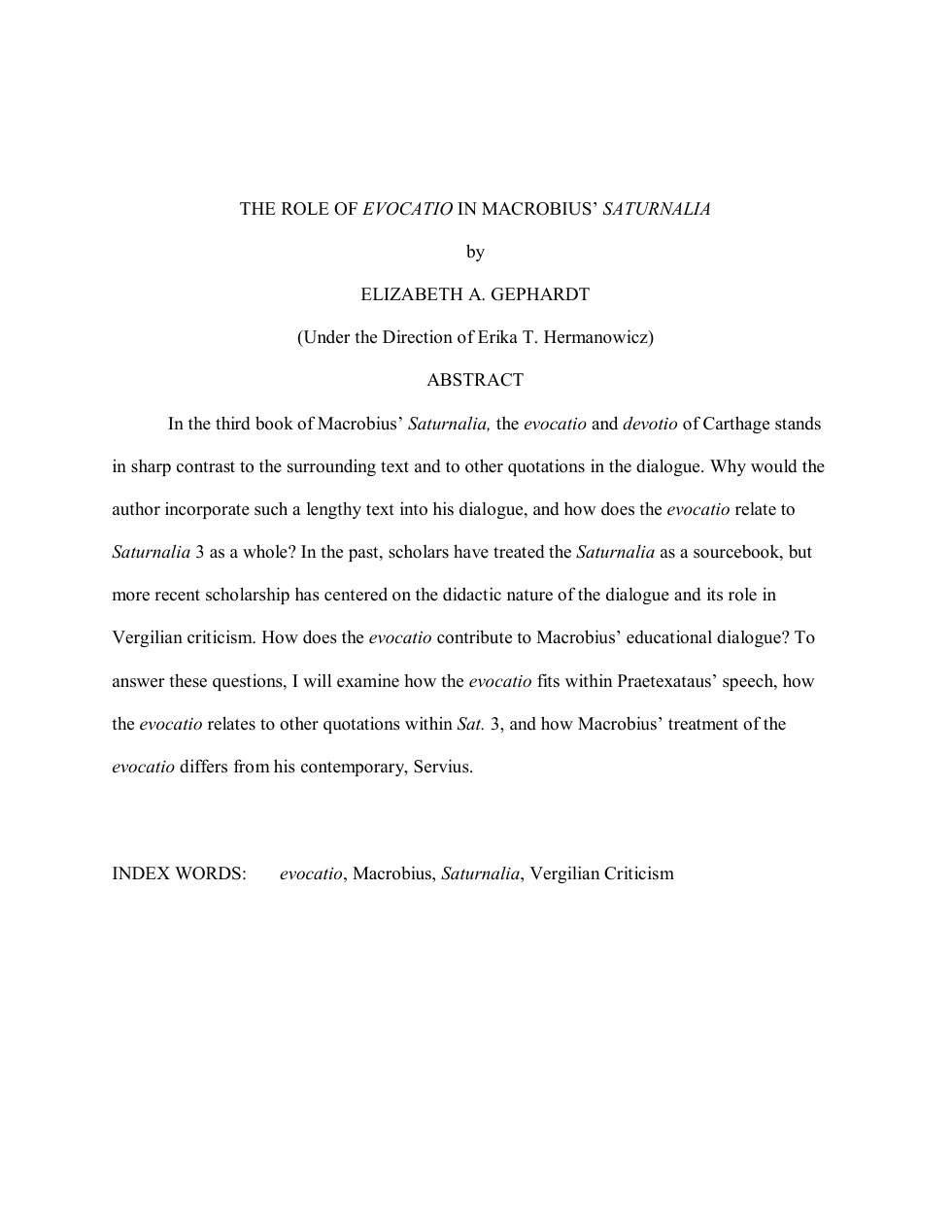 THE ROLE OF EVOCATIO IN MACROBIUS SATURnALIA cover