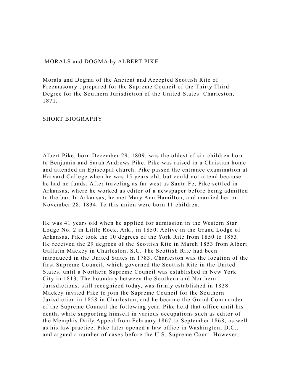 Pike, Albert - Morals and Dogma (1871) cover