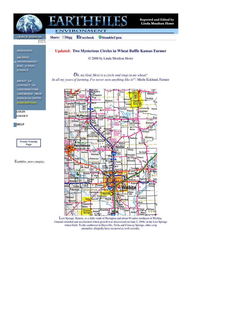 06 11 2006 Updated Two Mysterious Circles in Wheat Baffle Kansas Farmer cover