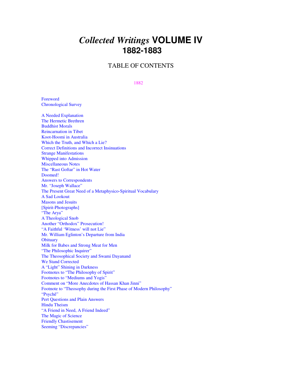 H P Blavatsky - Collected Writings Volume IV (1882-1883) cover