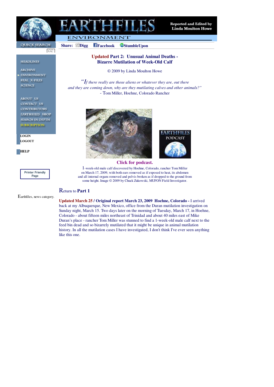 03 25 2009 Updated Part 2 Unusual Animal Deaths - Bizarre Mutilation of Week-Old Calf cover