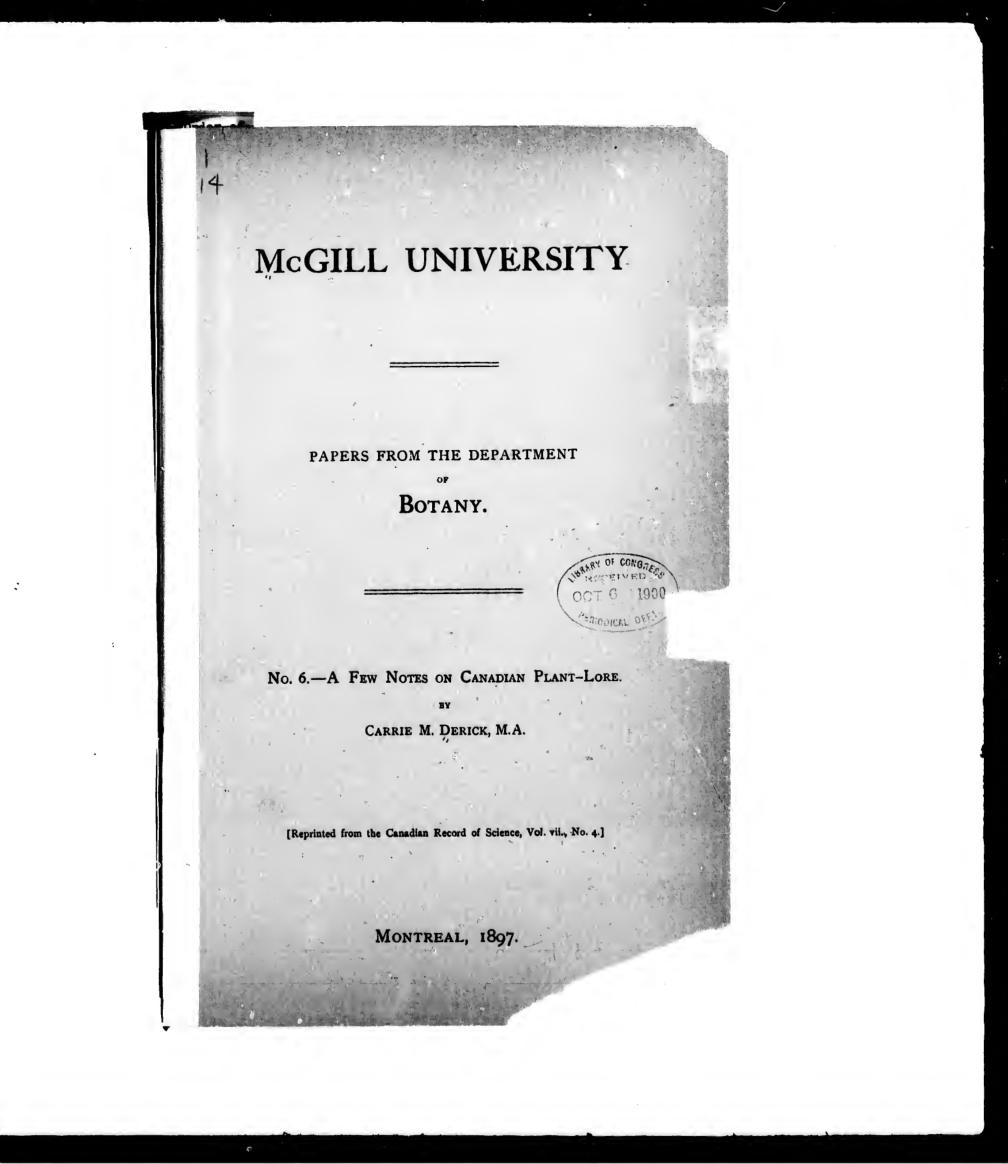 A few notes on Canadian plant-lore [microform] - Derick, C 1897 cover