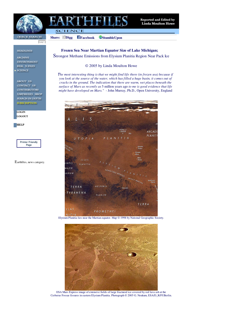 02 22 2005 Frozen Sea Near Martian Equator Size of Lake Michigan cover