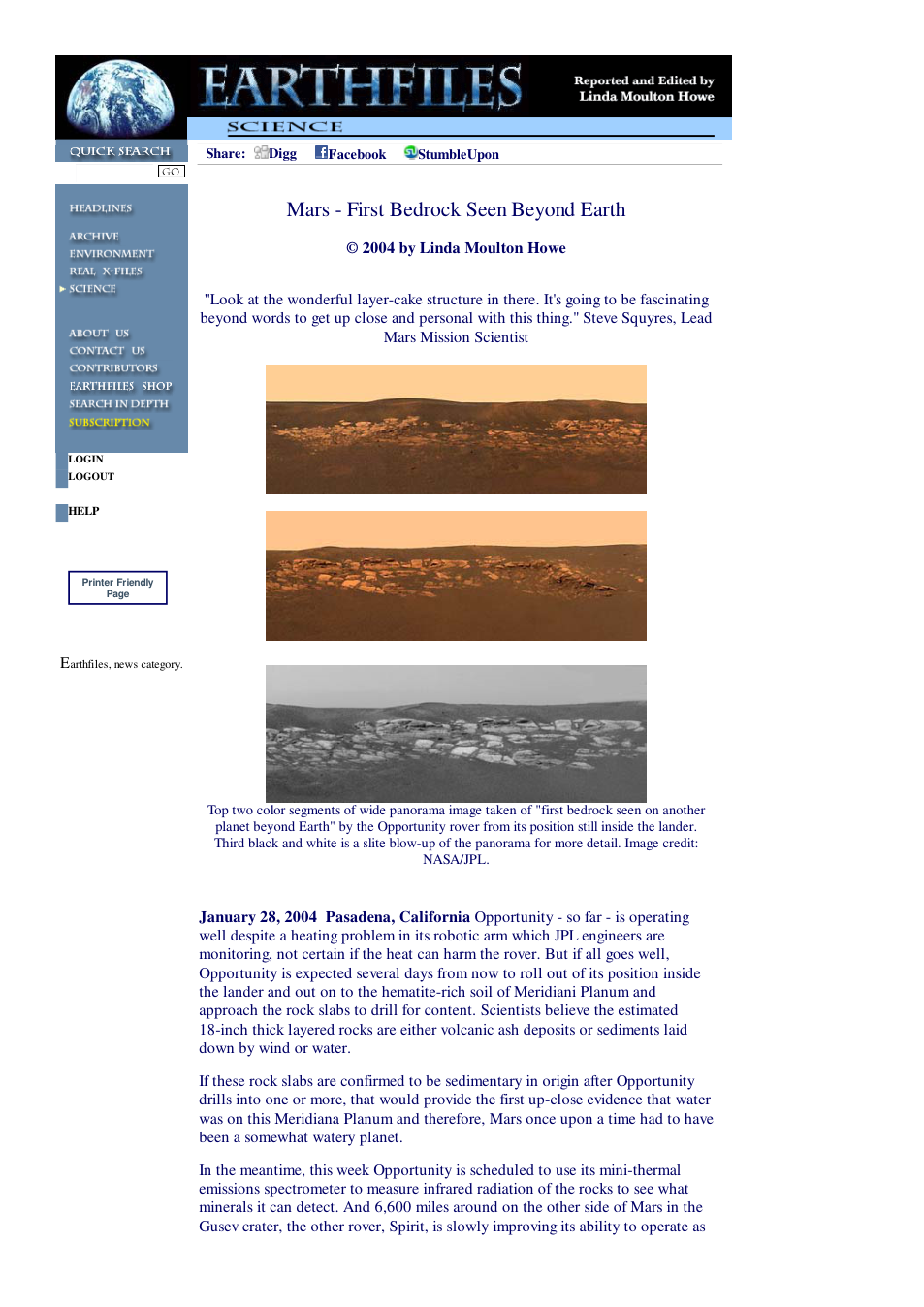 01 28 2004 Mars - First Bedrock Seen Beyond Earth cover