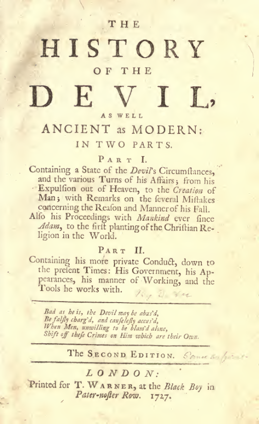 The History Of The Devil, As Well Ancient As Modern In Two Parts cover
