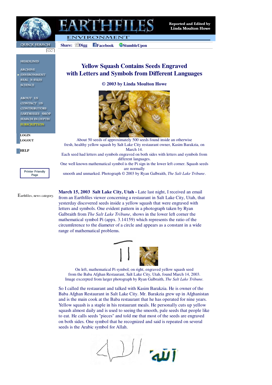 03 15 2003 Yellow Squash Contains Seeds Engraved with Letters and Symbols from Different Languages cover