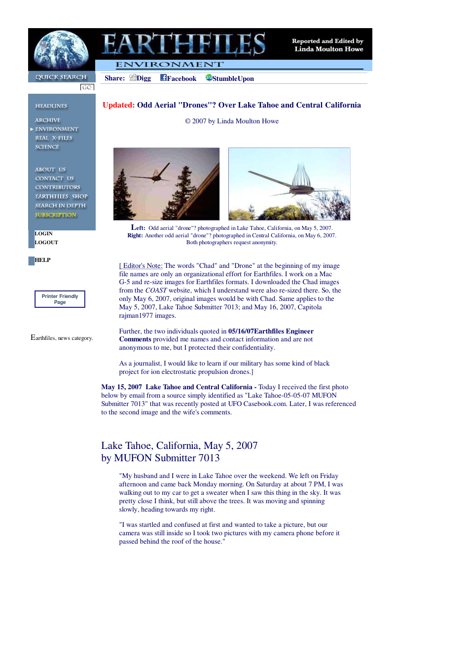 05 16 2007 Updated Odd Aerial Drones Over Lake Tahoe and Central California cover