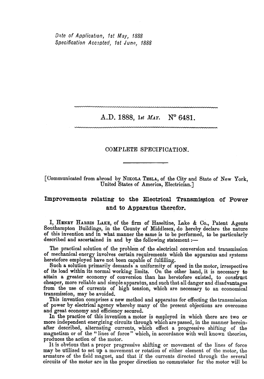 Tesla Patents - B6481 cover
