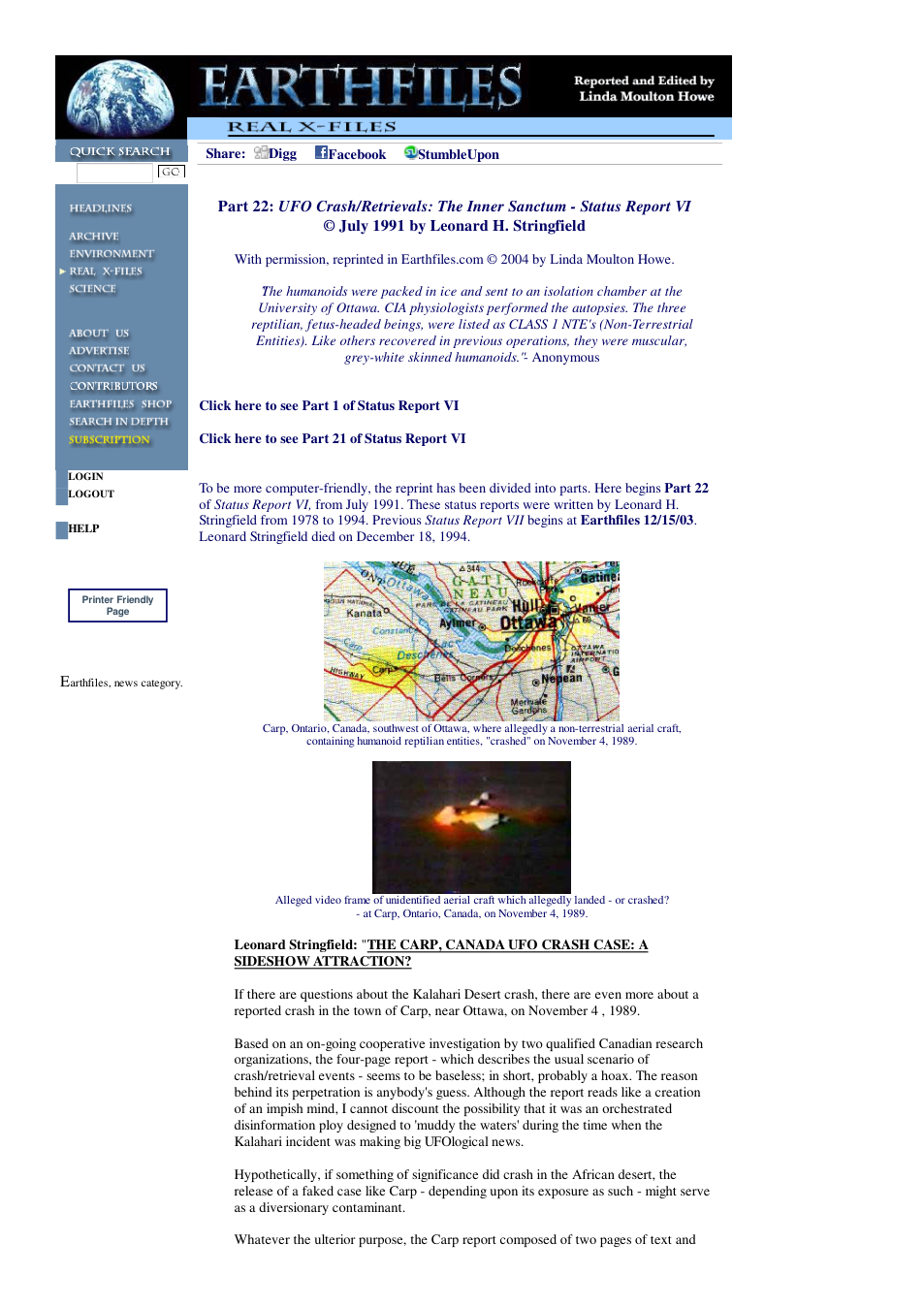 12 28 2004 Part 22 UFO Crash Retrievals The Inner Sanctum - Status Report VI July 1991 by Leonard H. Stringfield cover
