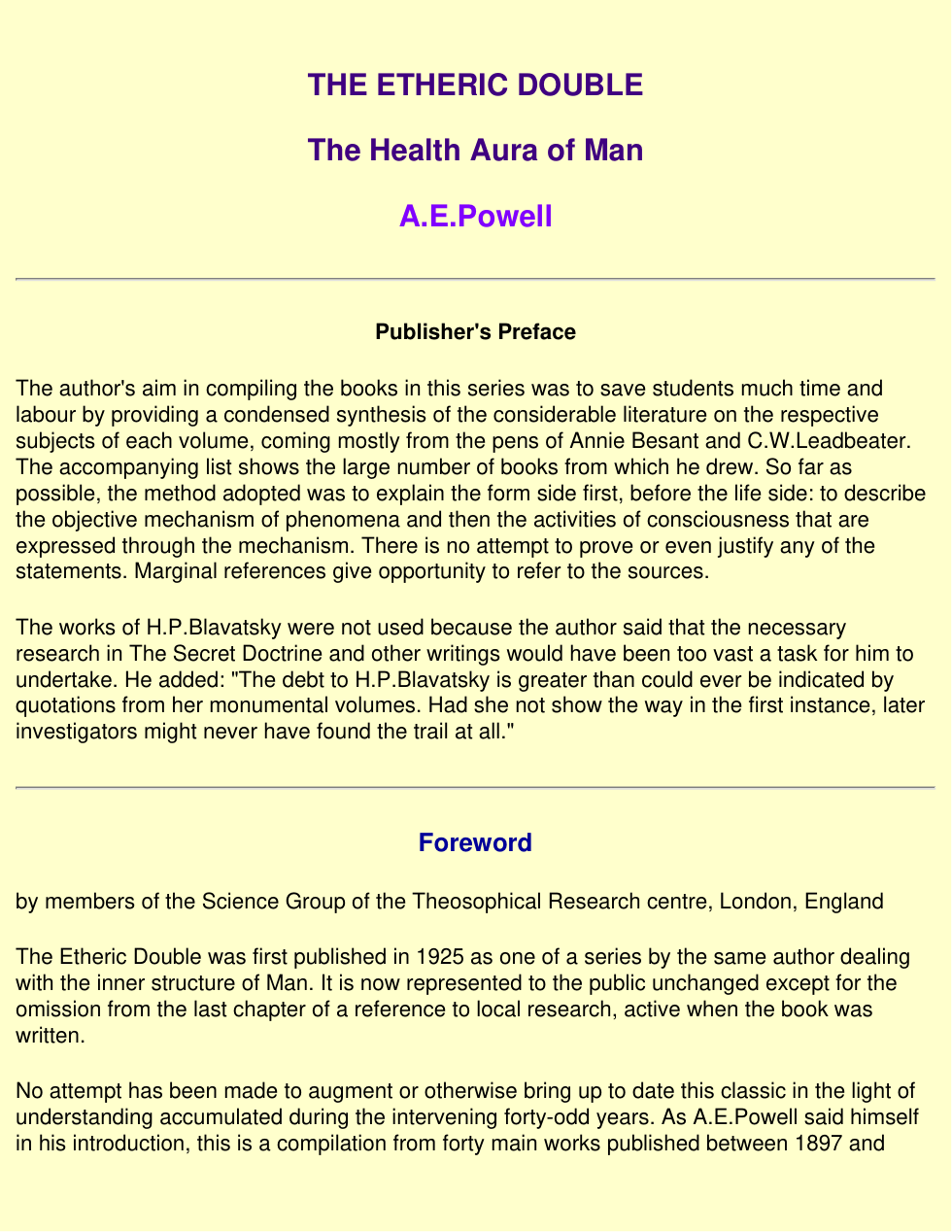 Etheric Double - The Health Aura Of Man cover