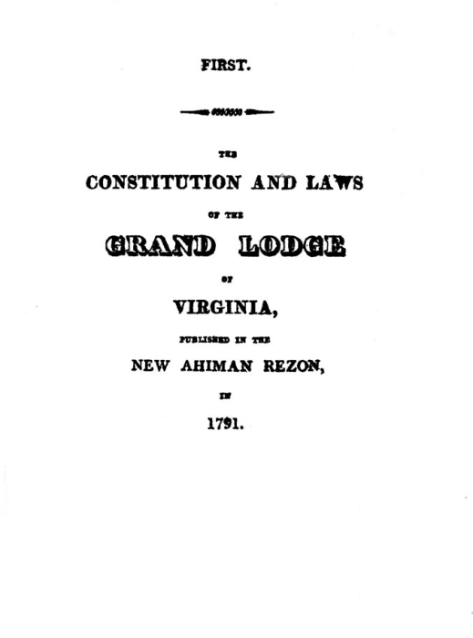 Constitution & Laws Of The Grand Lodge Virginia 1791 cover