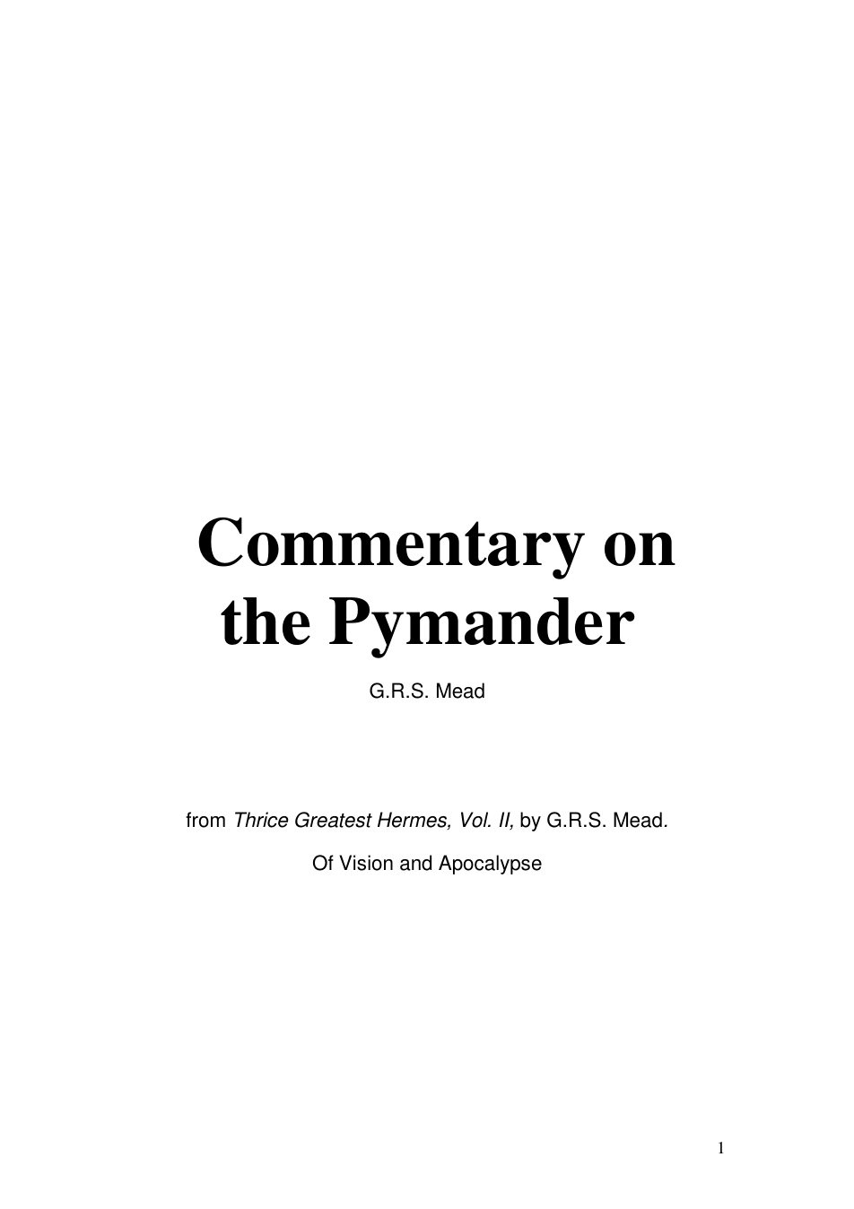 G.R.S. Mead - Commentary On The Pymander cover