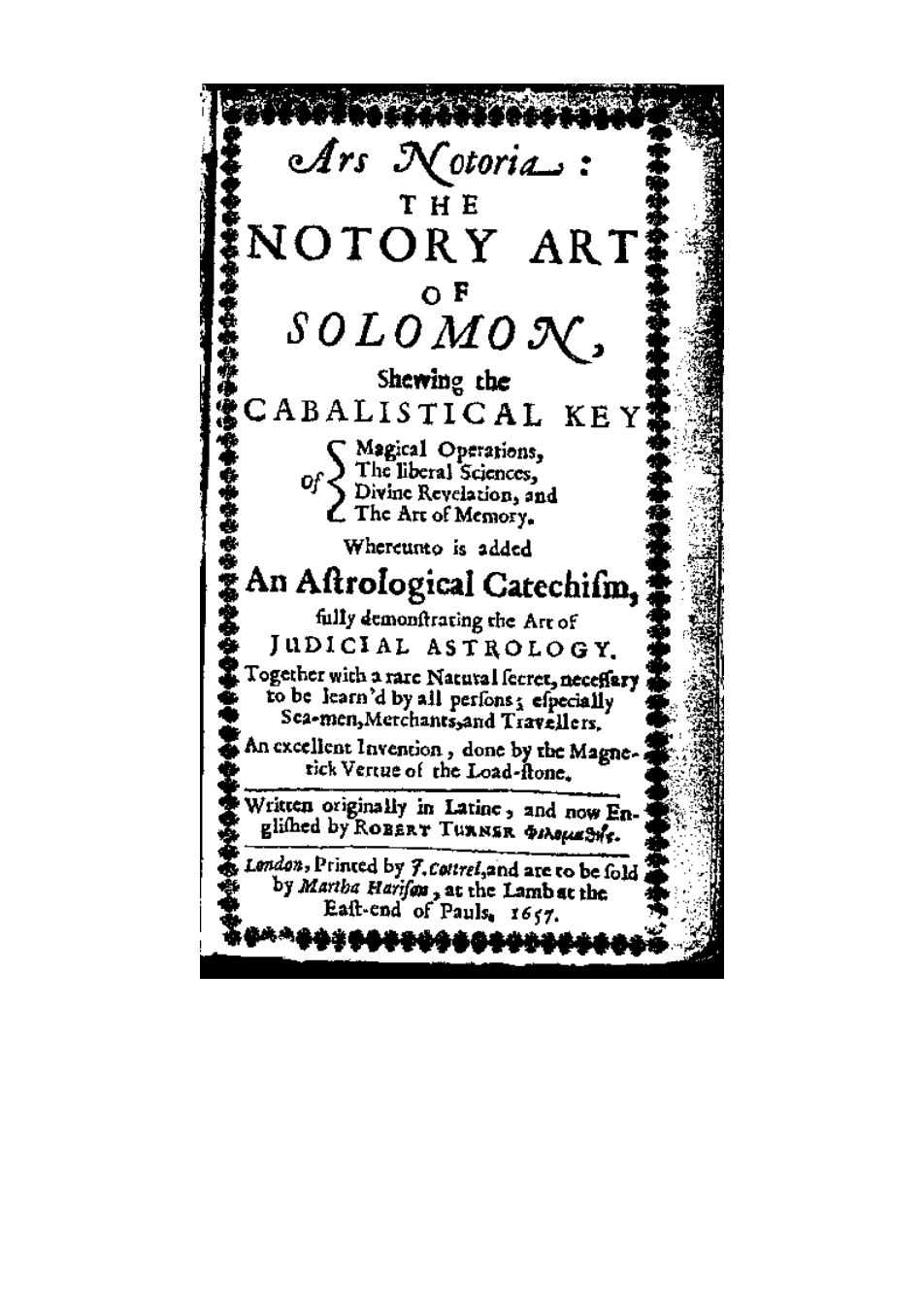 Grimoire - Ars Notoria, The Notory Art of Solomon cover