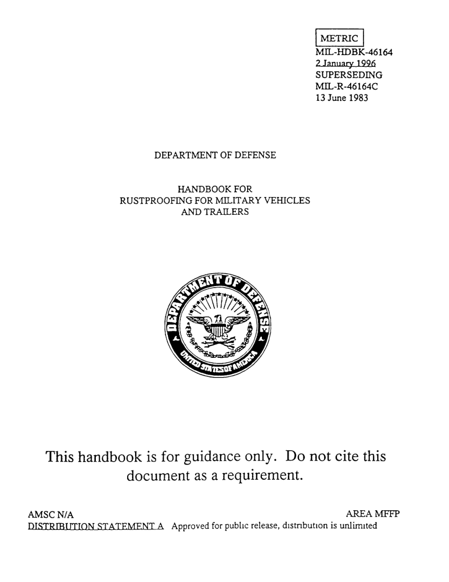 USDOD Handbook for Rustproofing Vehicles 1983 84 pages cover