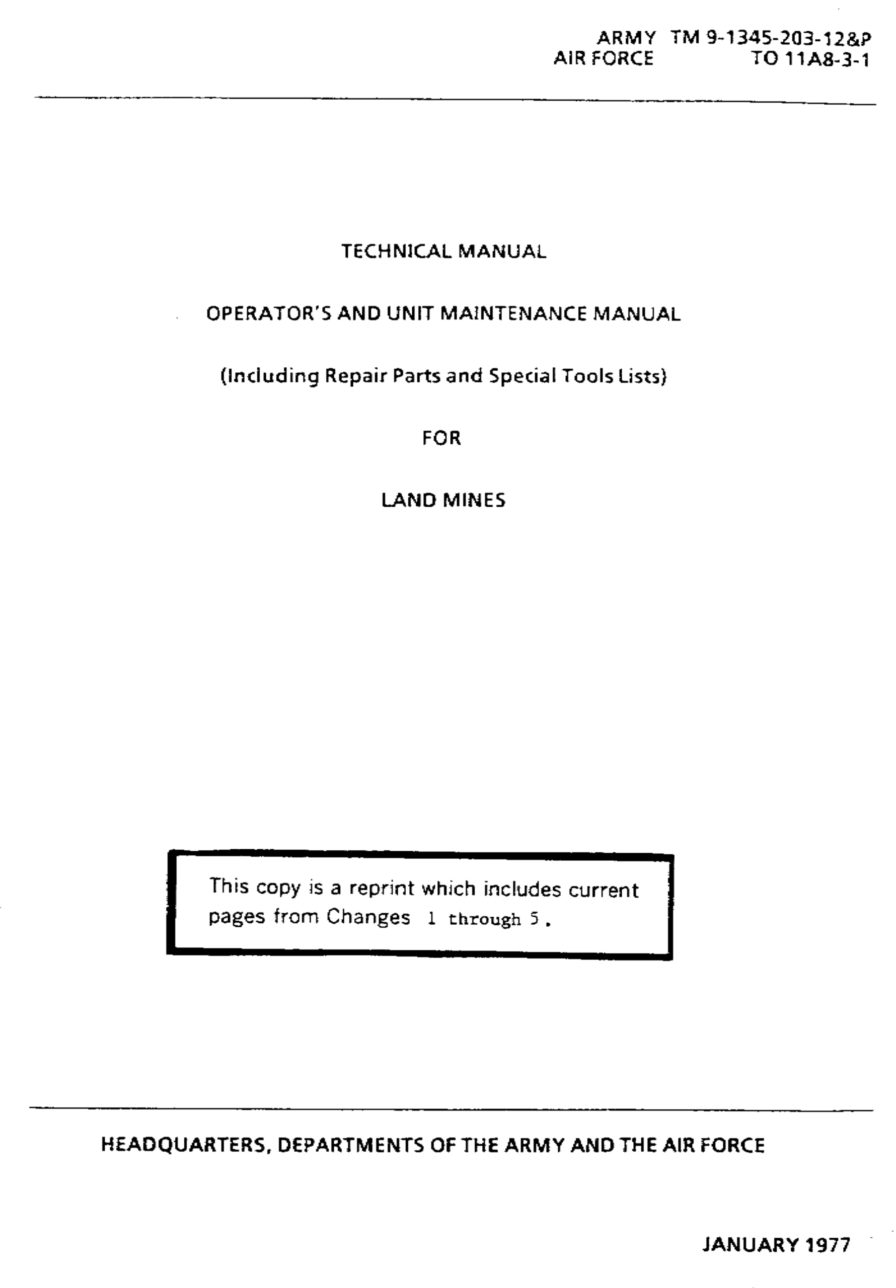 Operators Manual For Land Mines TM 9-1345-203-12&P cover