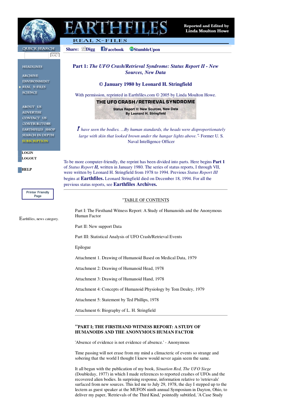 07 12 2005 Part 1 The UFO Crash Retrieval Syndrome Status Report II - New Sources, New Data cover