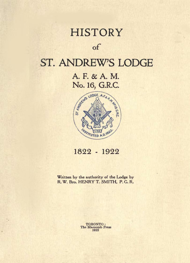 History Of St Andrews Lodge 1822-1922 - H Smith cover