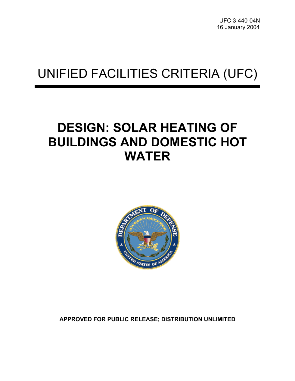 USDOD Solar Heating of Build. & Hot Water 2004, 167p. cover