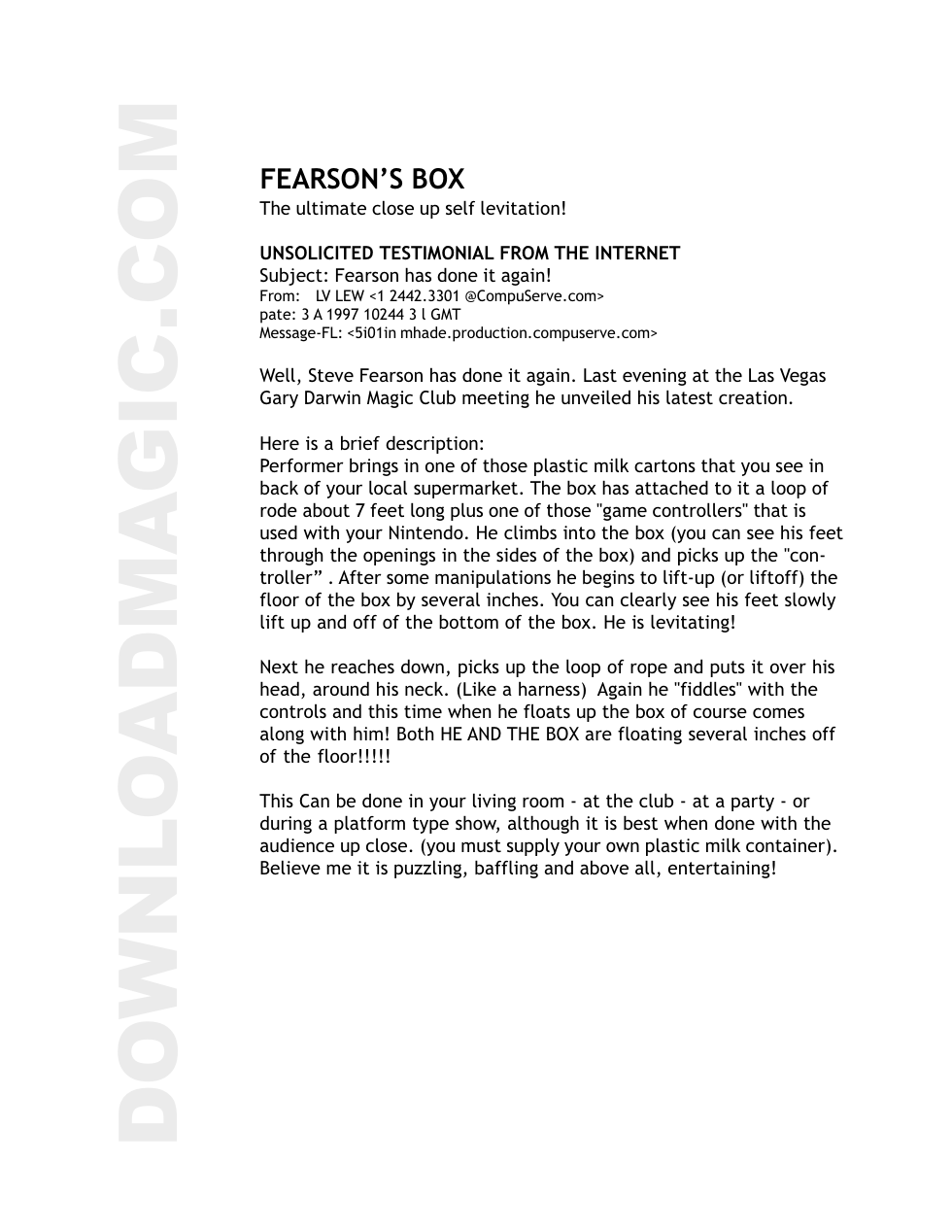 Steve Fearson - Self Levitation Box cover