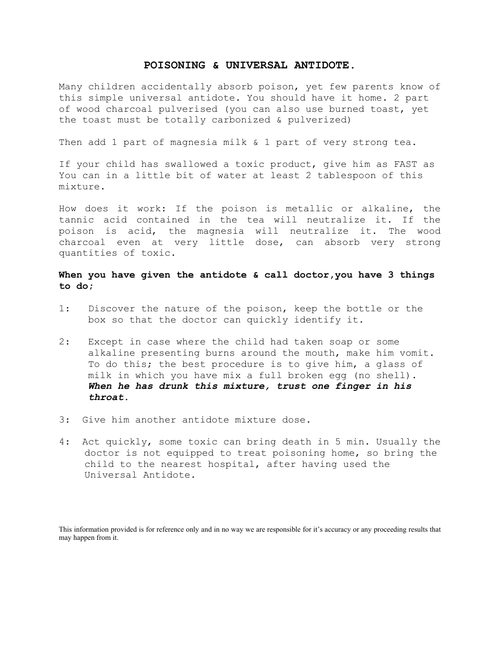 The Universal Antidote for Poisons 1 page cover