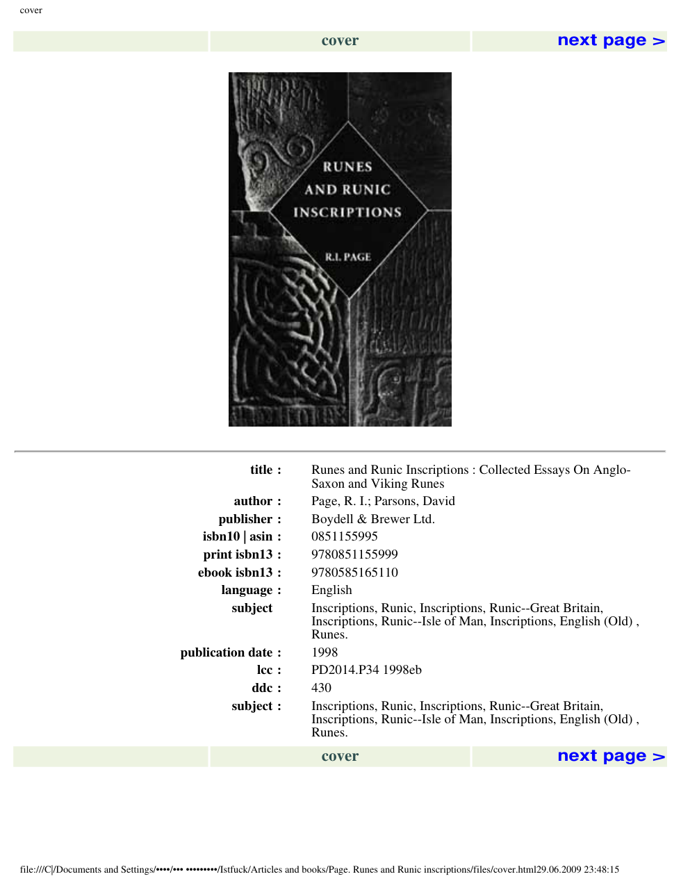 Raymond Ian Page - Runes and Runic Inscriptions~Collected Essays on Anglo-Saxon and Viking Runes cover