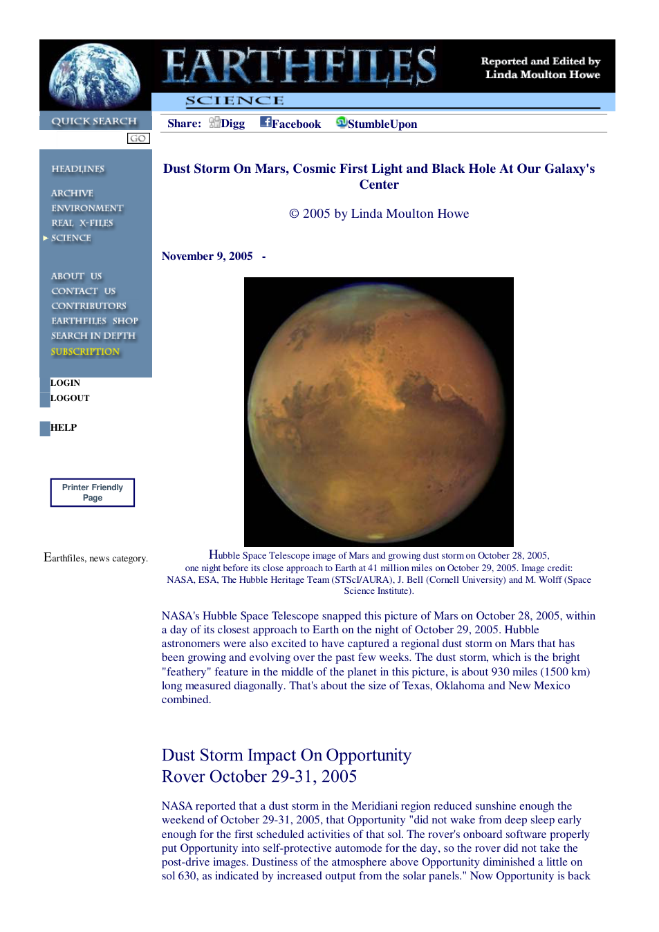 11 09 2005 Dust Storm On Mars, Cosmic First Light and Black Hole At Our Galaxy's Center cover