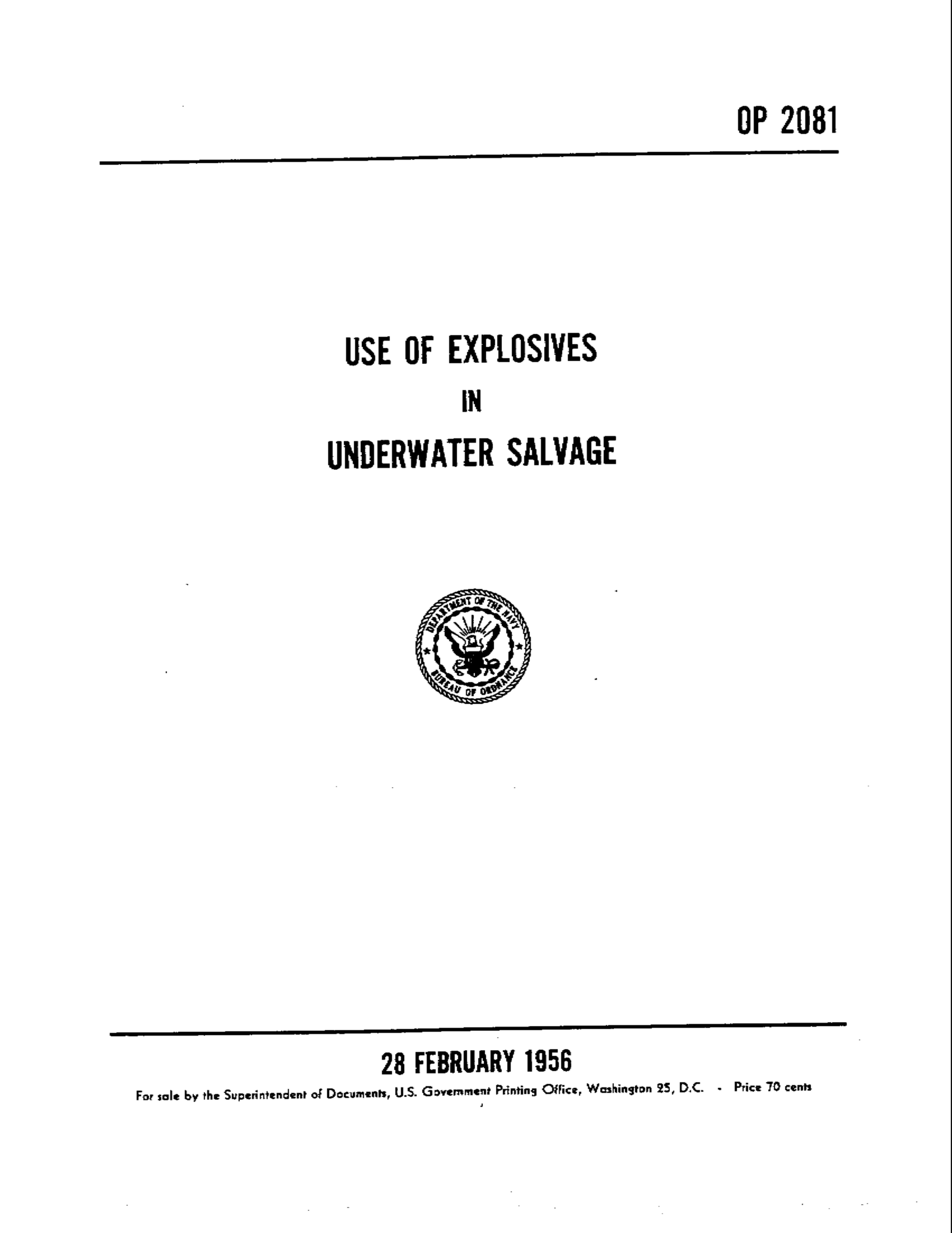 Use of Explosives in Underwater Salvage OP 2081 cover