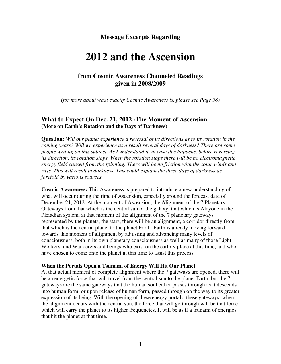 Cosmic Awareness - 2012 And The Ascension cover