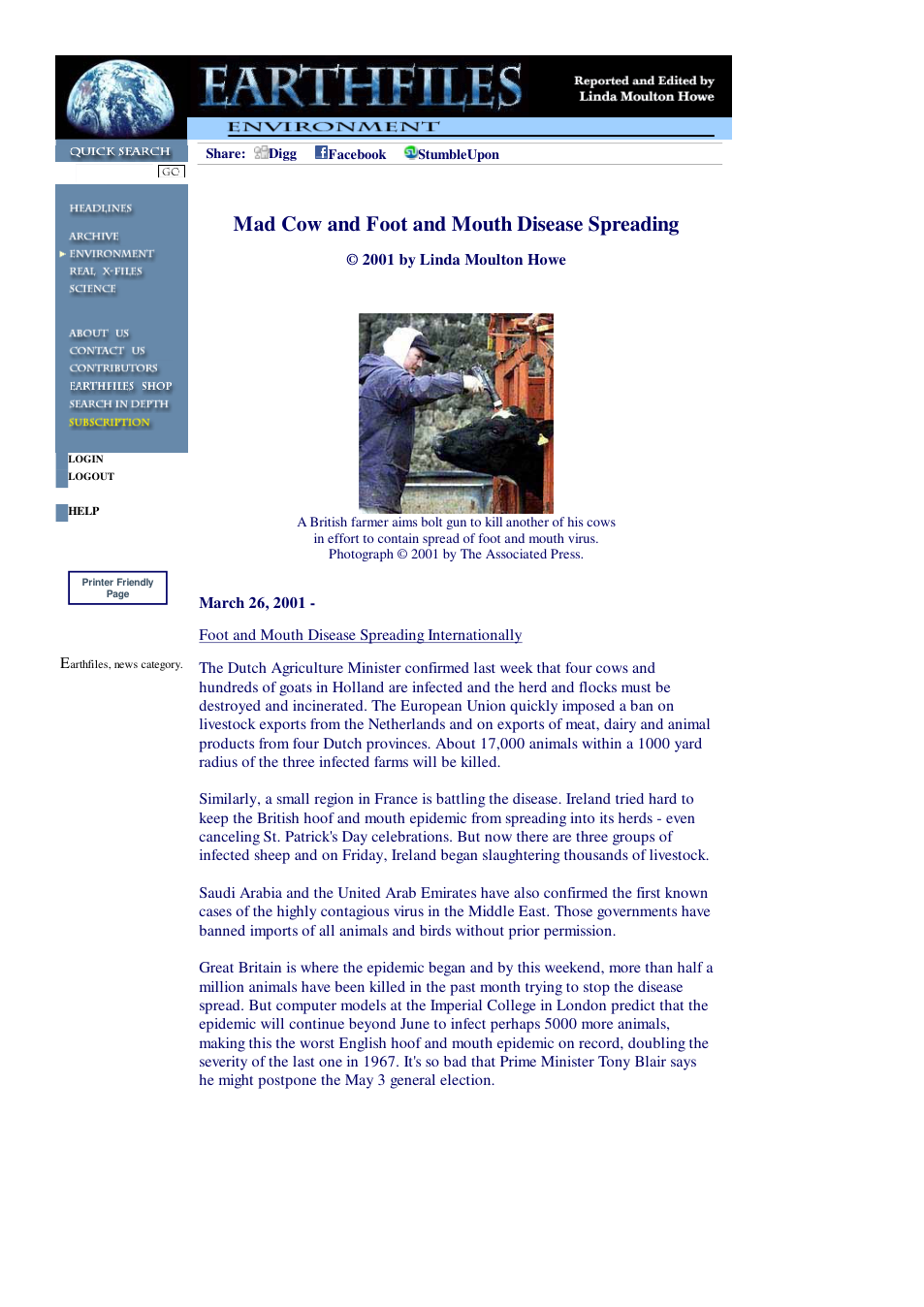 03 26 2001 Mad Cow and Foot and Mouth Disease Spreading cover