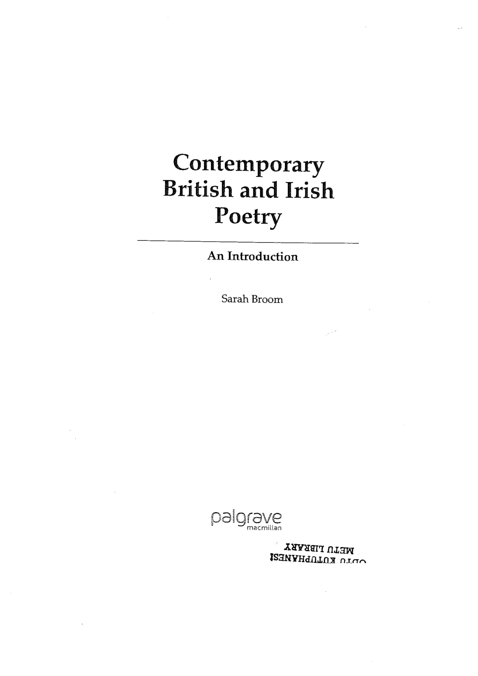 Contemporary British and Irish Poetry - An Introduction cover