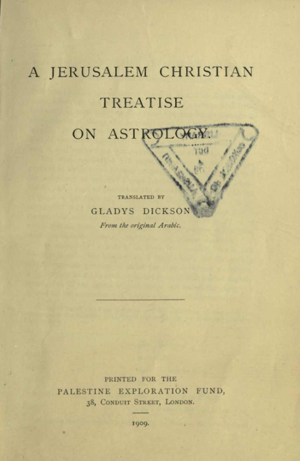 A Jerusalem Christian Treatise On Adtrology - G Dickson cover