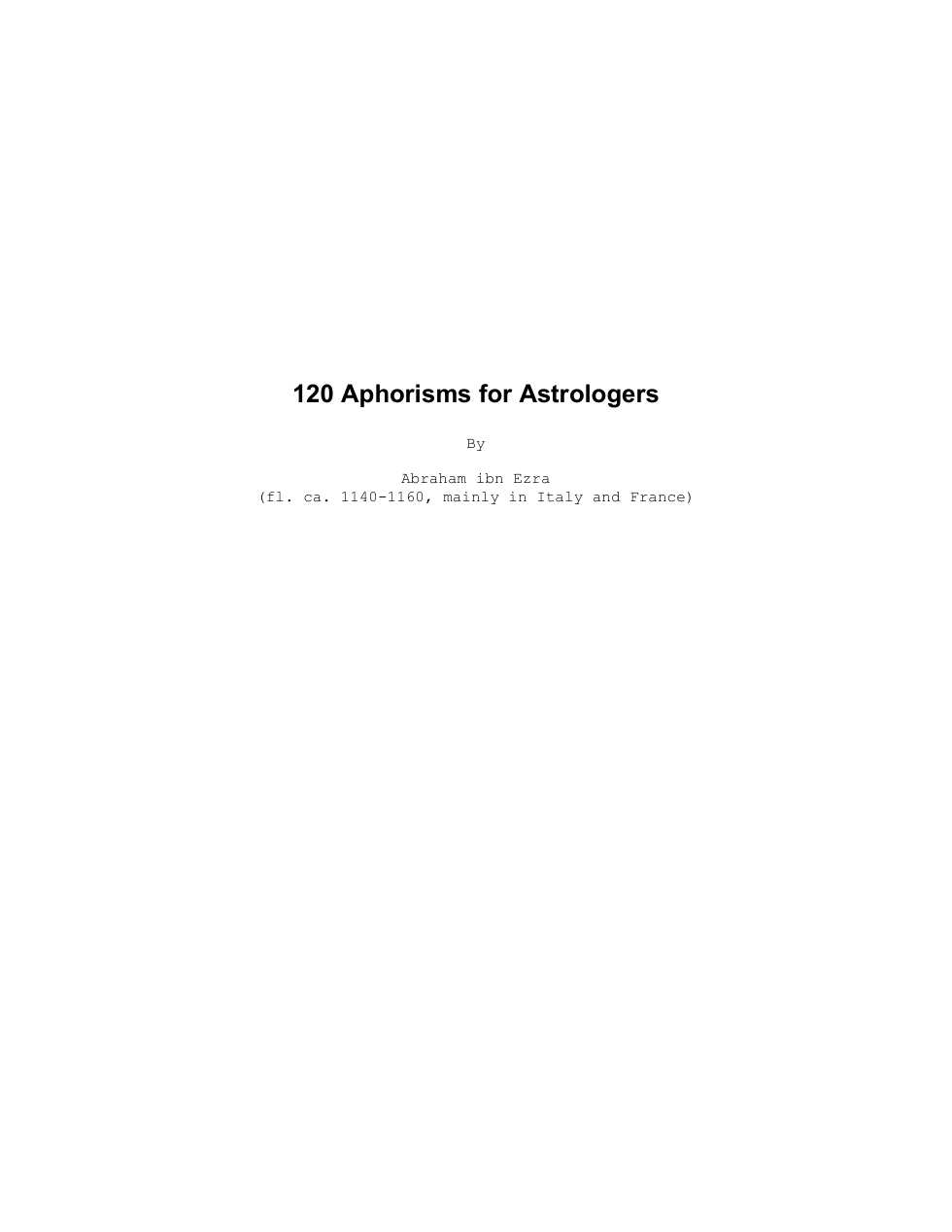 Ibn Ezra, Abraham - 120 Aphorisms for Astrologers cover