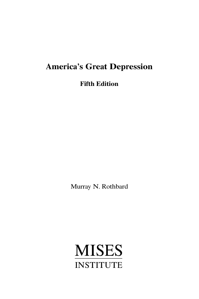 Rothbard, Murray N. - America's Great Depression 5th (2000) cover